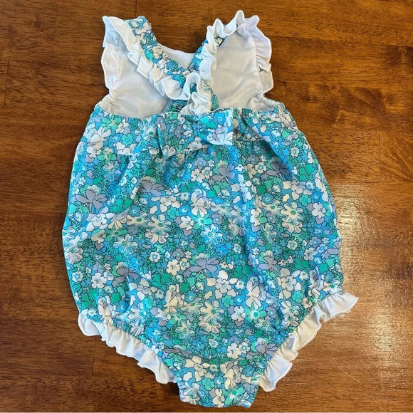 Adorable Eyelet and ivy blue floral ruffle swim bubble size 4 - Picture 4 of 5